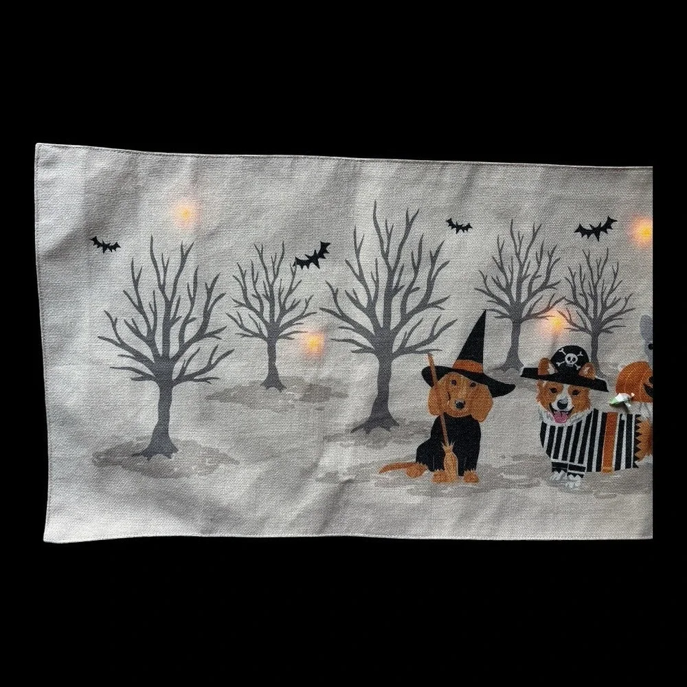 Novogratz Halloween Corgi Golden Retriever & More Dogs Table Runner Lights Up
